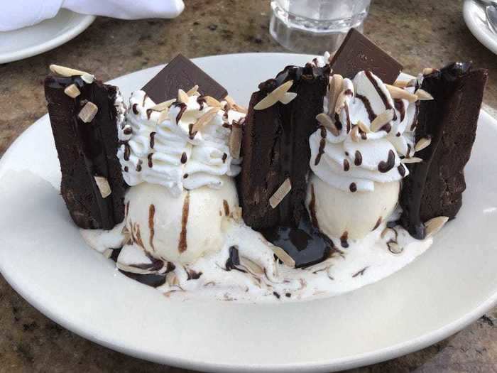 Chocolate lovers should try the Godiva chocolate brownie sundae.