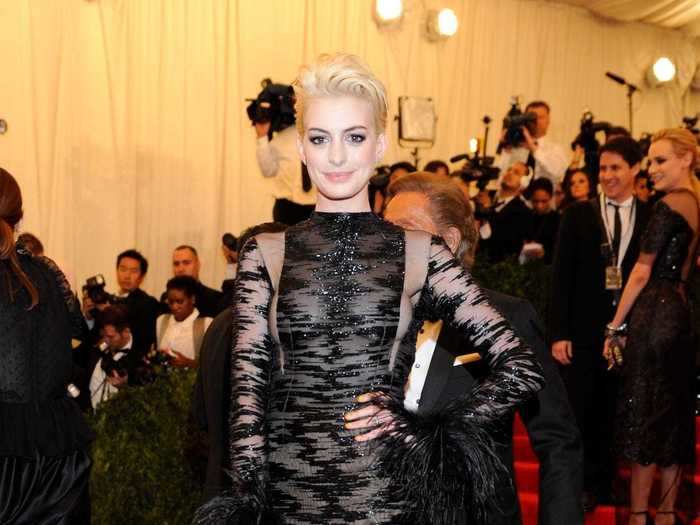 Also at the 2013 "Punk: Chaos to Couture" event, Anne Hathaway put her own twist on the sheer-dress trend.