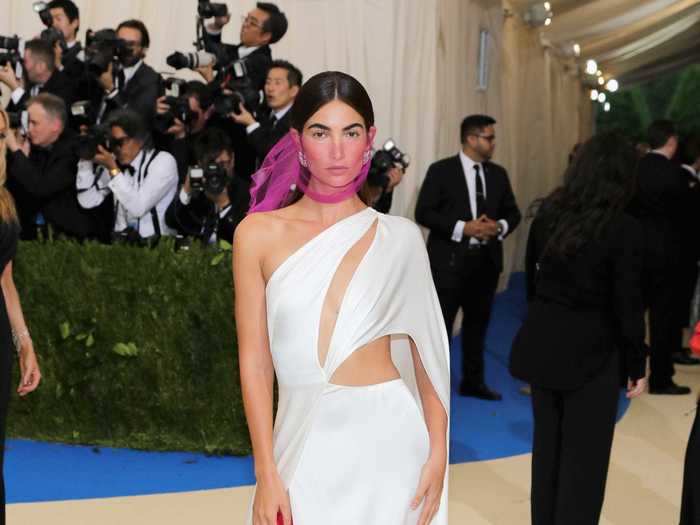 At the 2018 Met Gala, Lily Aldridge stunned in a white gown with rips and cutouts.