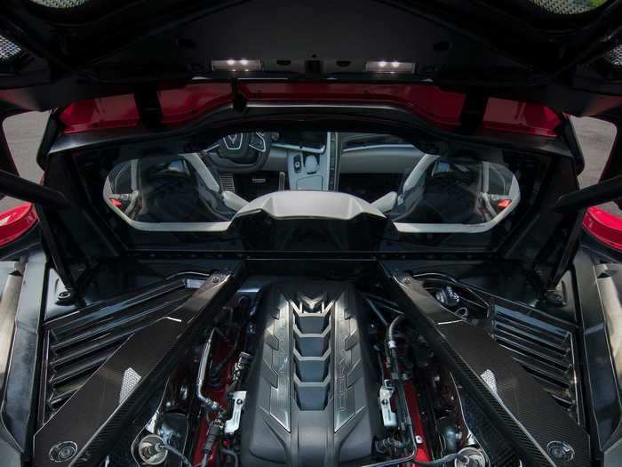 The all-new 6.2L LT2 V8 engine makes 495 horsepower in the Stingray version of the car.