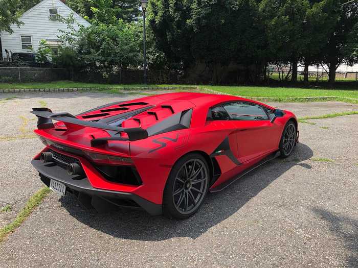 The cruel heart of the Aventador SVJ is a 6.5-liter V12. It produces 770 horsepower and 720 pound-feet of torque, with a redline at 8,700 rpm.