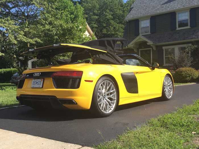 The Audi R8 V10 Spyder is powered by a 540-horsepower, 5.2-liter, naturally aspirated, V10 engine.