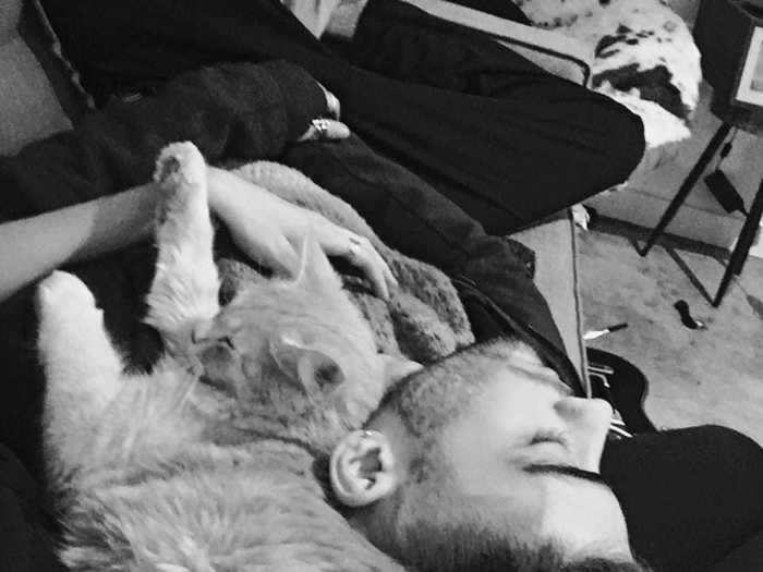 February 2016: Hadid posted another photo of Malik with her cat, and he also mentioned the model in an interview on the "Zach Sang Show."