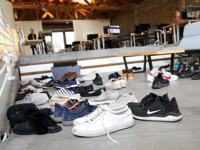 Its virtual office shows shoes outside the office in a nod to the company