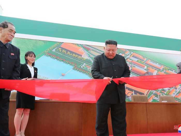 Kim attended the completion ceremony of a fertilizer plant north of the capital, Pyongyang and was accompanied by senior aides, including his younger sister, Kim Yo Jong.