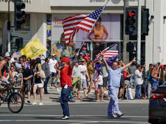 The crowd was significantly larger than the number that had gathered at the same spot two weeks earlier, according to the LA Times.