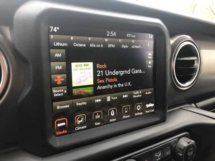 The 8.4-inch infotainment touchscreen is small by current industry standards. But the system runs Fiat Chrysler