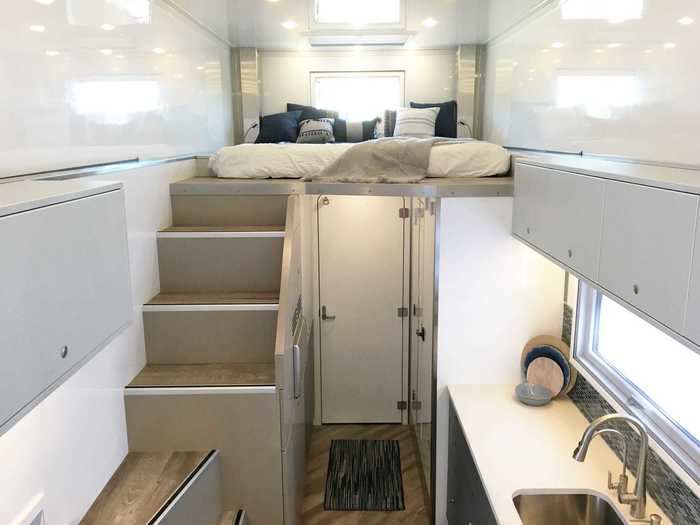 The lofted beds can be accessed when the roof is lifted ...