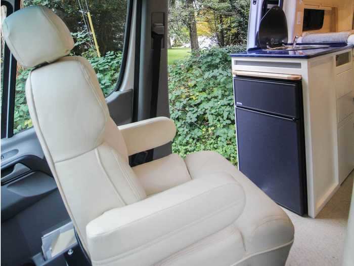 The passenger seat can also swivel back to face the interior home.