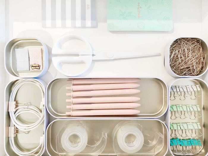 Use tins and jewelry boxes to create makeshift dividers in cluttered drawers.