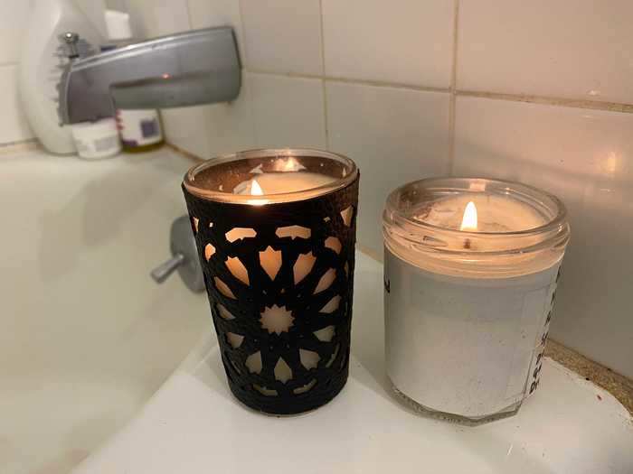 The first treatment I did was an Epsom salt bath. I lit some candles beforehand to add to the ambiance and put on some "spa music" from a playlist on Spotify.