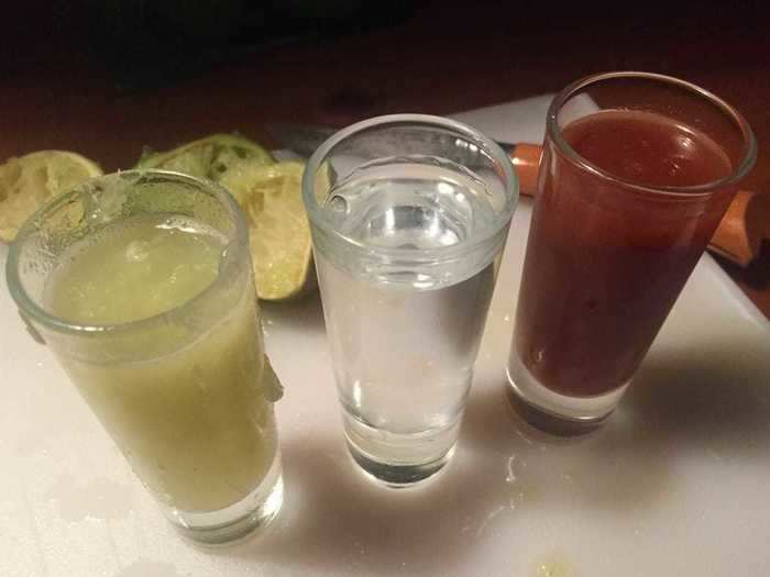 A three-part tequila shooter