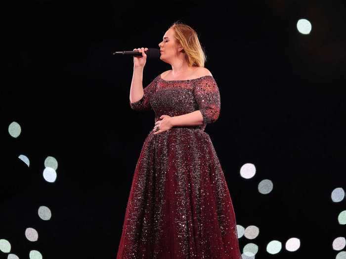 Adele had some beautiful fashion moments during her 2017 tour, including a glittery maroon gown at a stop in Melbourne.