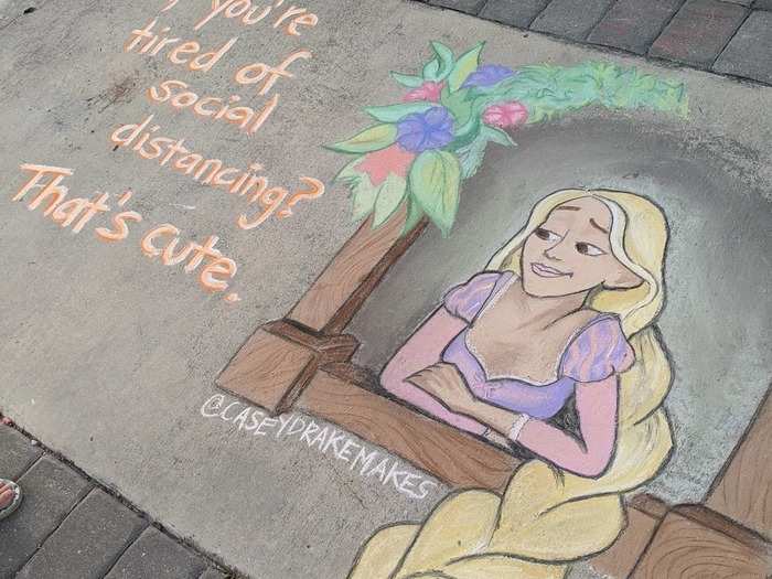 In April, Drake started creating chalk art on the sidewalk in front of her house.