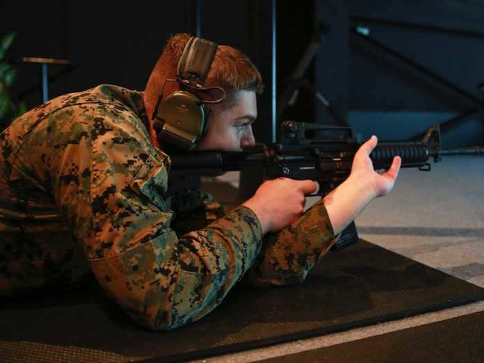 "In order for us to properly follow the guidelines, they are having us in every other space which is about 6 feet, probably a little bit more, between each shooter to better distance ourselves and still get effective training in," states Cpl. Nitselly Henriquez, an administrative specialist with MRF-D. "We are being especially mindful about cleaning the weapons off as we use them and not passing them off to each other."