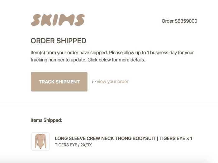 On February 19, I got an email that my new bodysuit had shipped and I had it in my hands two days later, on February 21.