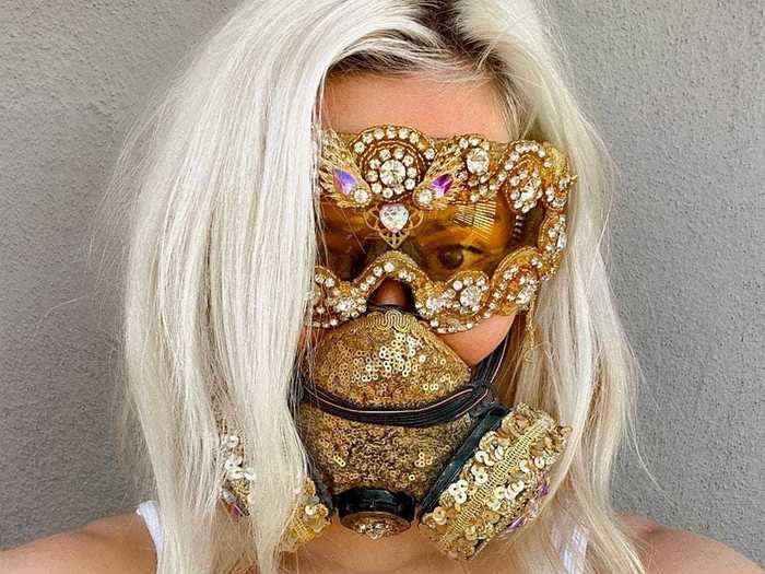 This mask has been bedazzled with jewels ...