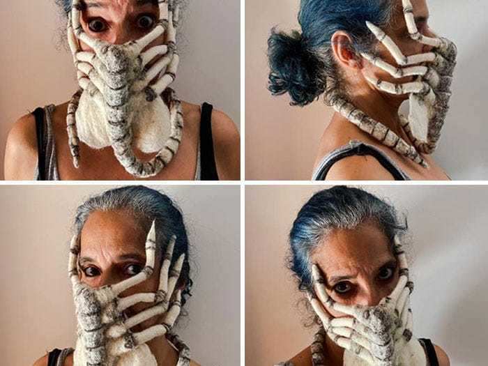 The "Alien" franchise was the inspiration behind this facehugger mask.