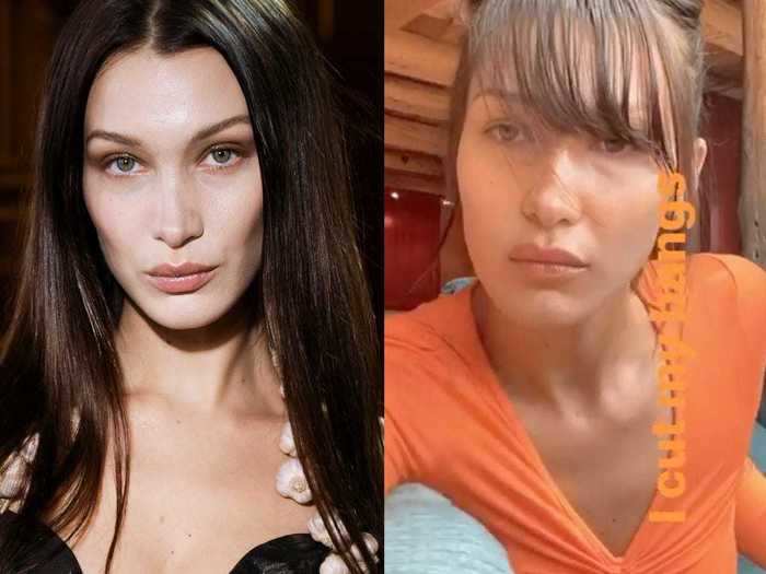 4. Bella Hadid made at-home haircuts seem easy after posting photos of her DIY bangs.