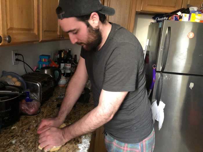 When it finally started to look like a dough, I had to knead it for 10 minutes.