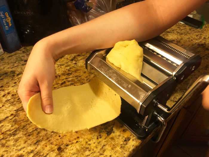 The first step with the pasta maker was to roll it out as thinly as possible.