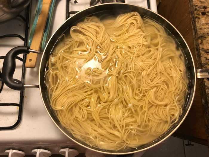 After letting the noodles dry for 15 minutes, I cooked them in boiling water for just three minutes.