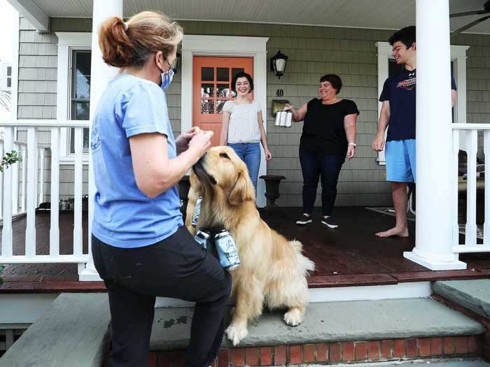 "Buddy and Barley are superstars in the town of Huntington," Karen told CBS News. "They have been requested on many cases, and we are making it well-known that they can deliver beer to your house."