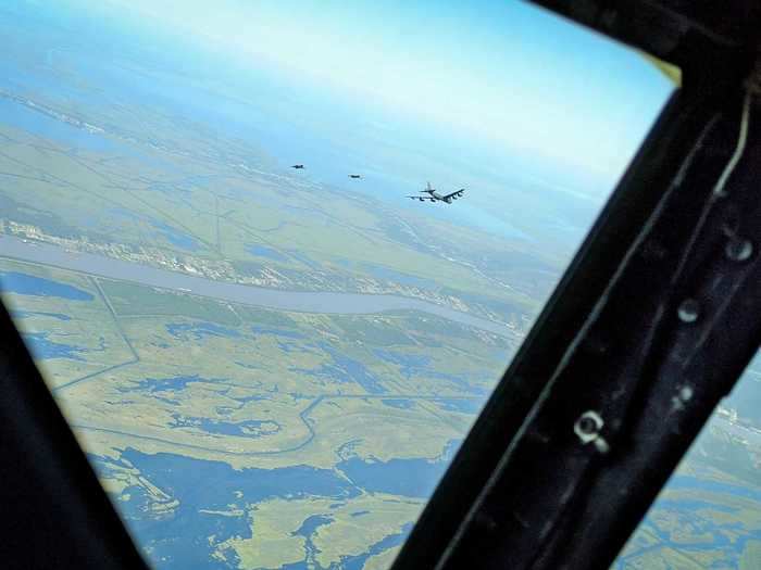 All B-52s flyovers are flown in conjunction with a training mission. Typical training missions will have air refueling and simulated weapons training followed by instrument approach and landing practice at the end of the mission. Flyovers are fit in-between training events.