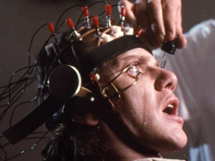 "A Clockwork Orange" envisions a dystopian future where sadistic gang leaders are brainwashed to abhor violence.