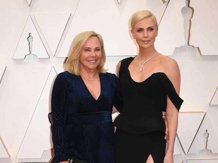 Charlize Theron and her mother matched in all-black ensembles at the 2020 Oscars.