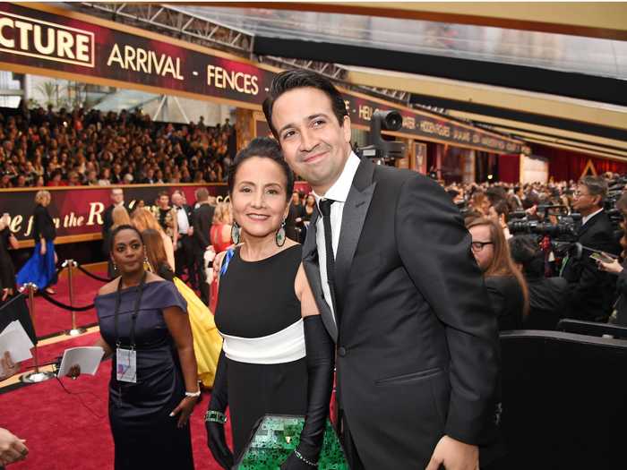 Actor and playwright Lin-Manuel Miranda and his mother attended the 2017 Oscars together.