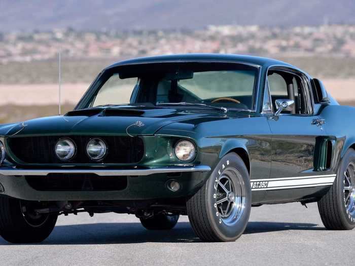 Shelby dialed up the styling for the 1967 model year, and this 1967 GT350 Fastback sports aggressive twin hood scoops and side vents, along with an integrated rear spoiler.