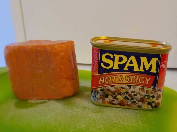 The hot and spicy Spam kind of smelled like plastic.