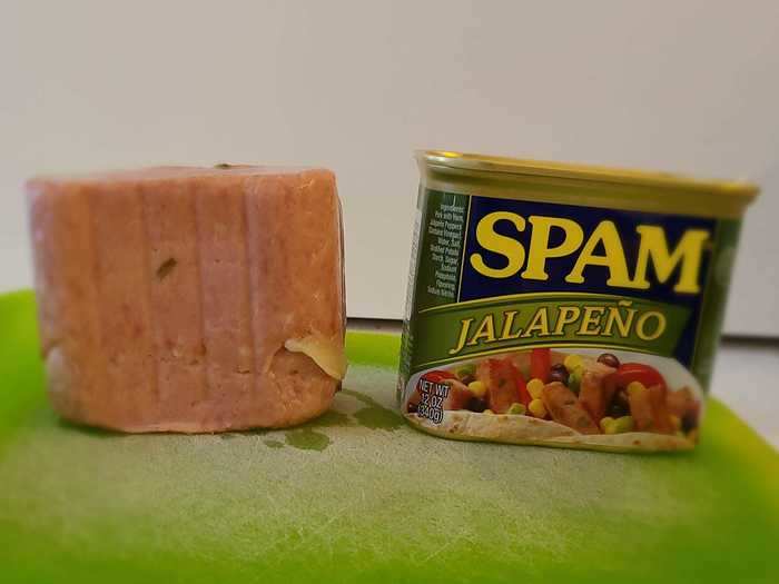 Jalapeno Spam sounded pretty good, but seeing a pepper in it was disconcerting.