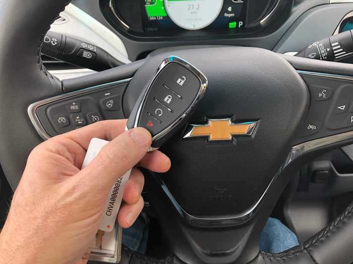 Nothing exceptional or high-tech about the key fob — but the Bolt EV does have remote start! There