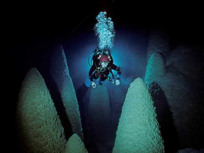 The Mimoso Cave in Mato Grosso du Sul, Brazil, is full of mysterious cone-like underwater formations.