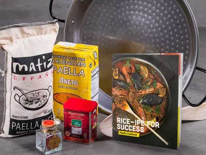 Ingredients to make a huge steaming pan of paella