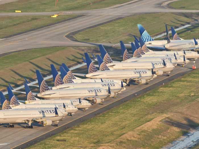 While United aircraft are a common sight at its Texas hub, the pandemic has forced them to sit idle on the airport