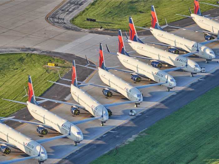 Delta is storing a lot of its narrow-body jets at Kansas City International Airport, one of the many the world