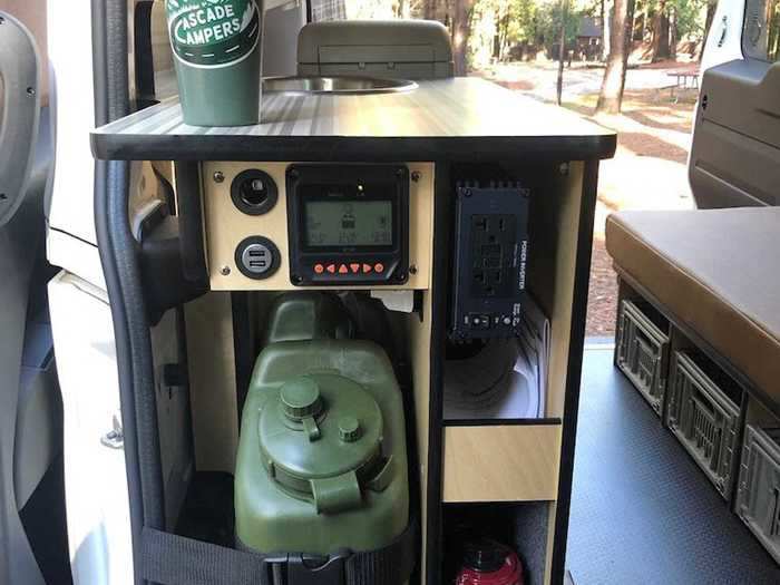 There are two USB and 12-volt charging ports around the camper.