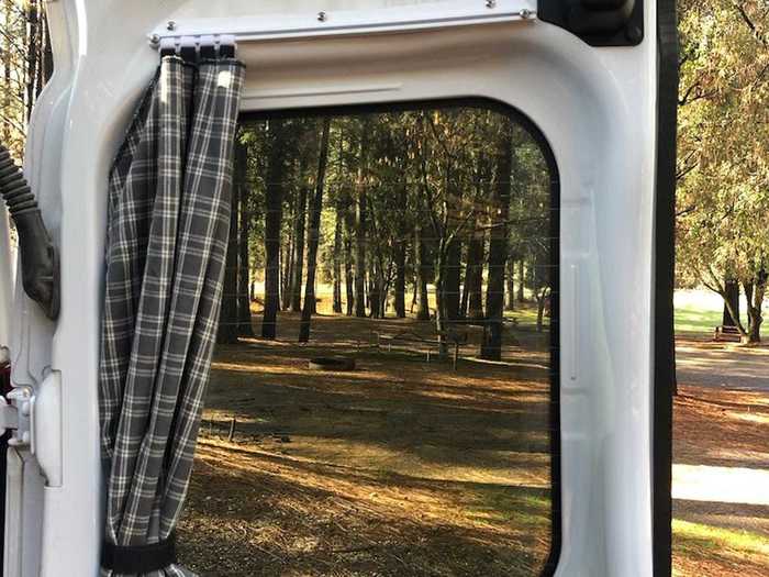 For privacy, Cascade Campers installs double-layered curtains that can be secured in place with its magnets.