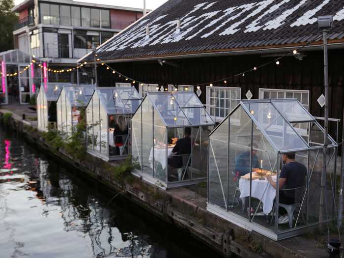 A restaurant in Amsterdam took social distancing to a whole new level, by seating its diners in small greenhouses that can accommodate up to two people — preferably from the same household.