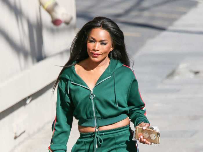 Angela Bassett arrived at her taping at "Jimmy Kimmel Live" in a green tracksuit.