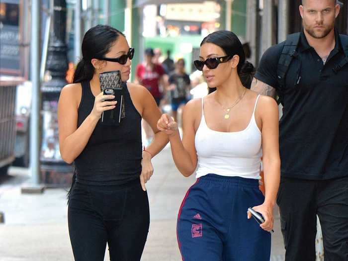 Kim Kardashian also followed the trend, wearing her Adidas sweats in New York City.