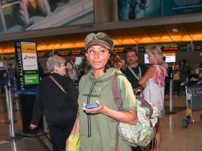 At the Los Angeles International Airport, Mel B from the Spice Girls was spotted wearing green sweats.