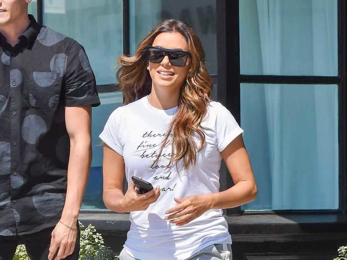 Eva Longoria wore simple grey sweats while in Los Angeles.