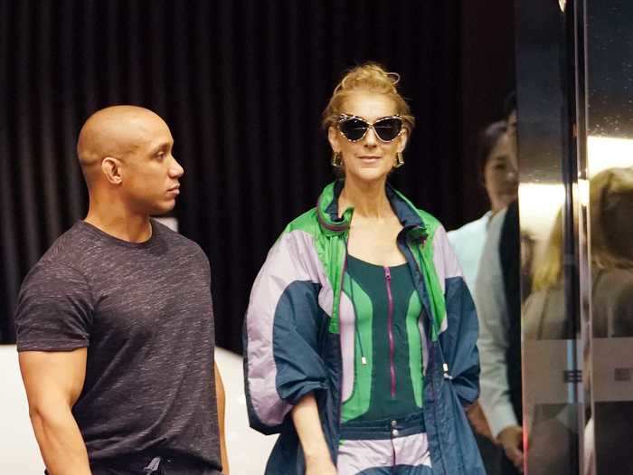 Spotted at the airport in Taipei, Taiwan, Celine Dion donned scrunched sweats and gold heels.