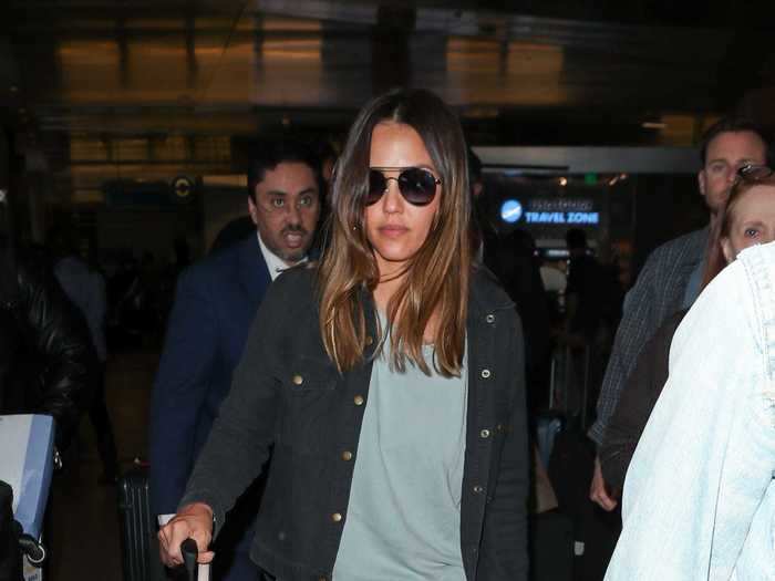 Jessica Alba was seen at the airport wearing a sweatsuit.