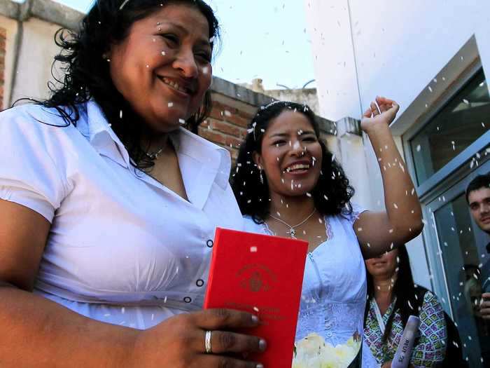 Once Argentina legalized gay marriage, other Latin American couples flocked there to get married, like these two Peruvian women who were unable to wed at home.