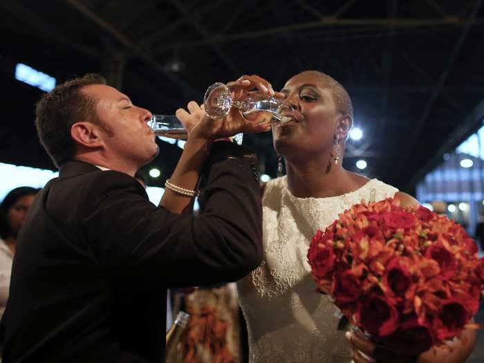 2013 was a big year for weddings. In March, Catia and her transgender partner Regis celebrated their wedding with Champagne in São Paulo, Brazil, after civil partnerships there were legally allowed to be converted into marriages.